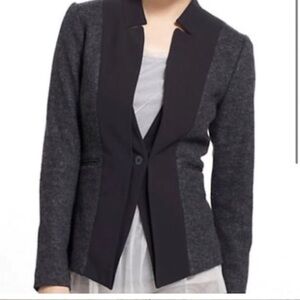 Anthropologie Elevenses Wool Grey Black Blazer 14